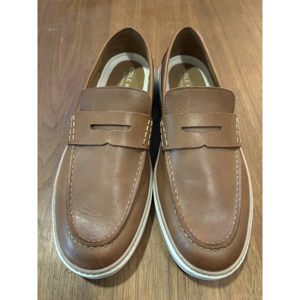 Cole Haan Grandseries Men's 12 M Tan Leather Woven Penny Loafers C36646